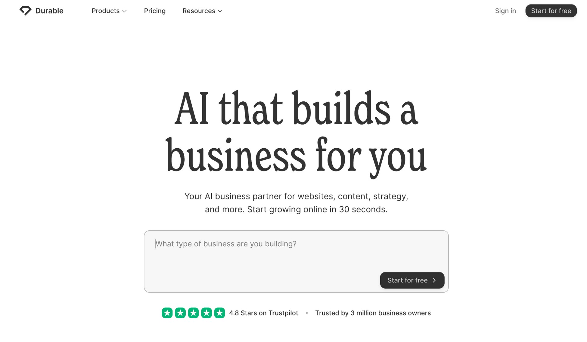 durable ai homepage