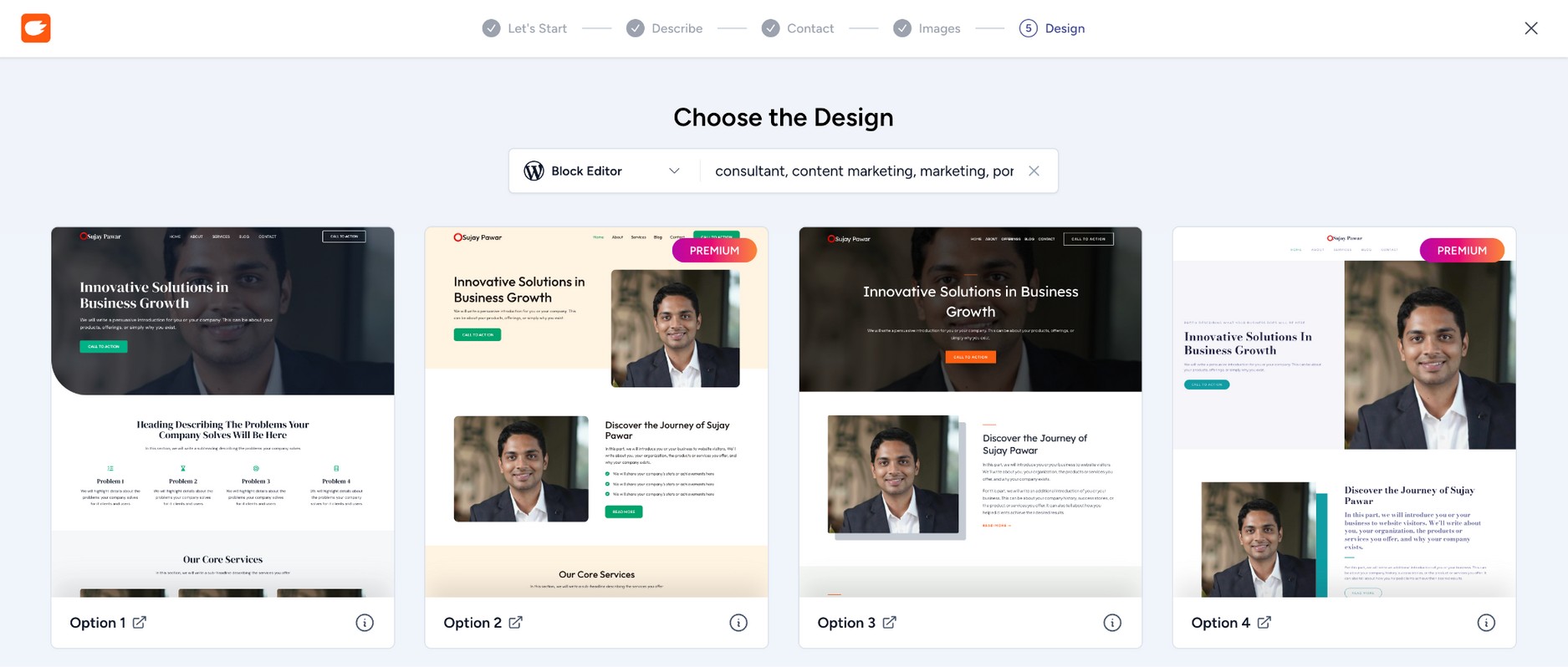 Choose the layout and design options and design style.
