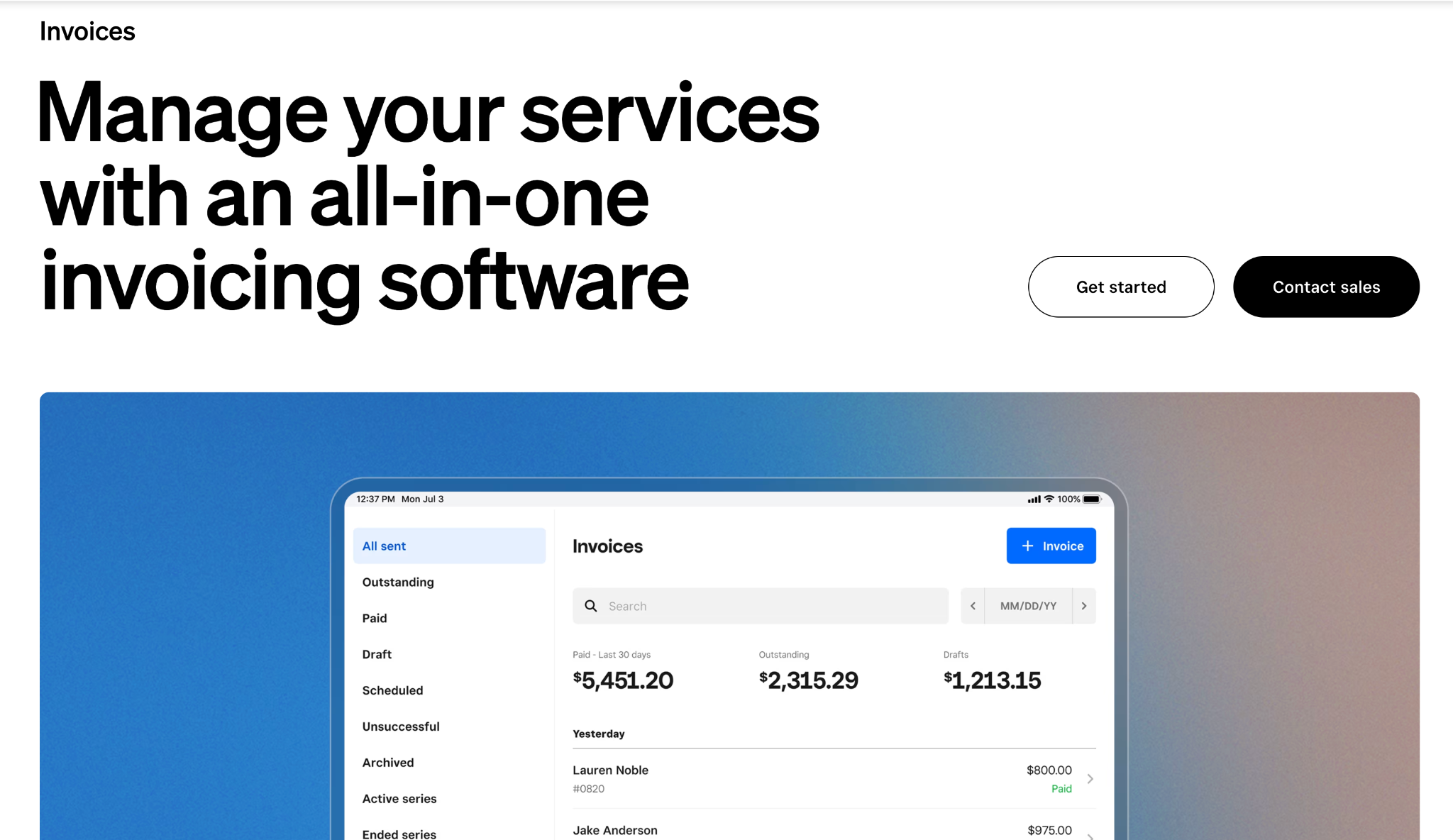 square invoicing homepage