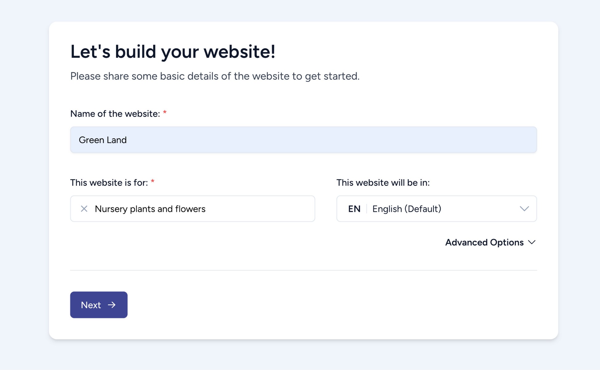 add basic information to builder your site