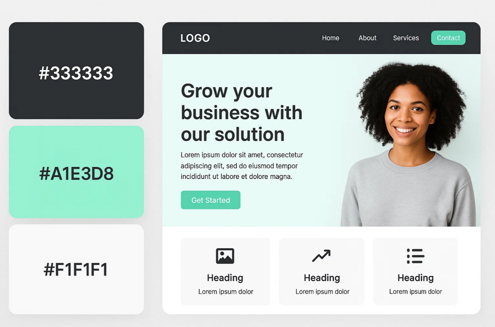 Charcoal, Mint Green, and Light Gray